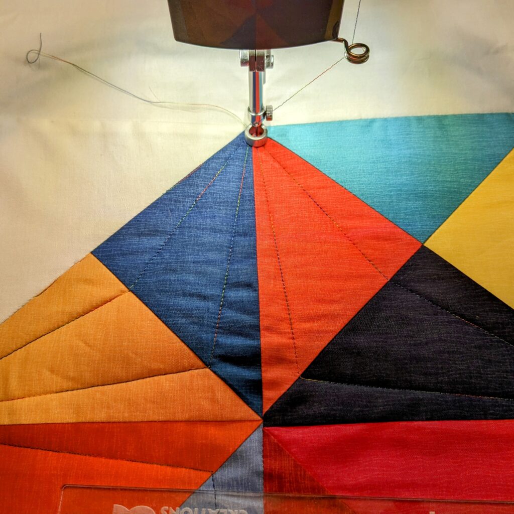 Straight line quilting in one of the hearts.