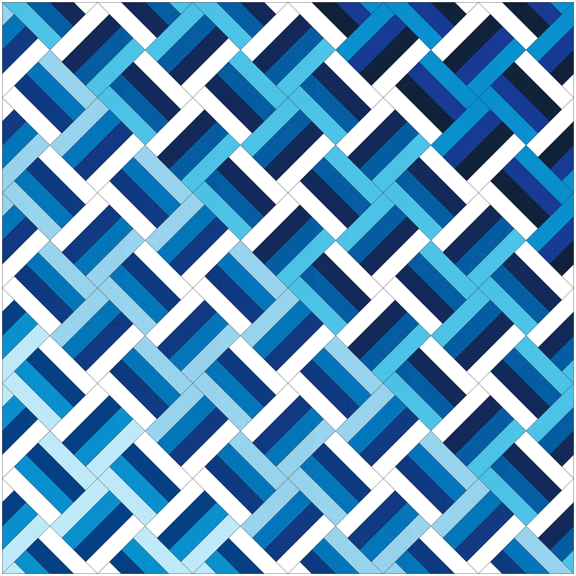 Rail fence baby quilt in blues.